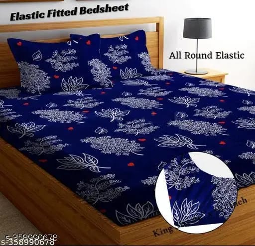 Super soft glace cotton fitted bedsheet with elastic edges and two pillow covers, ideal for double beds, in a cozy, smooth fabric.