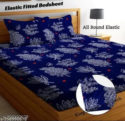Super soft glace cotton fitted bedsheet with elastic edges and two pillow covers, ideal for double beds, in a cozy, smooth fabric.