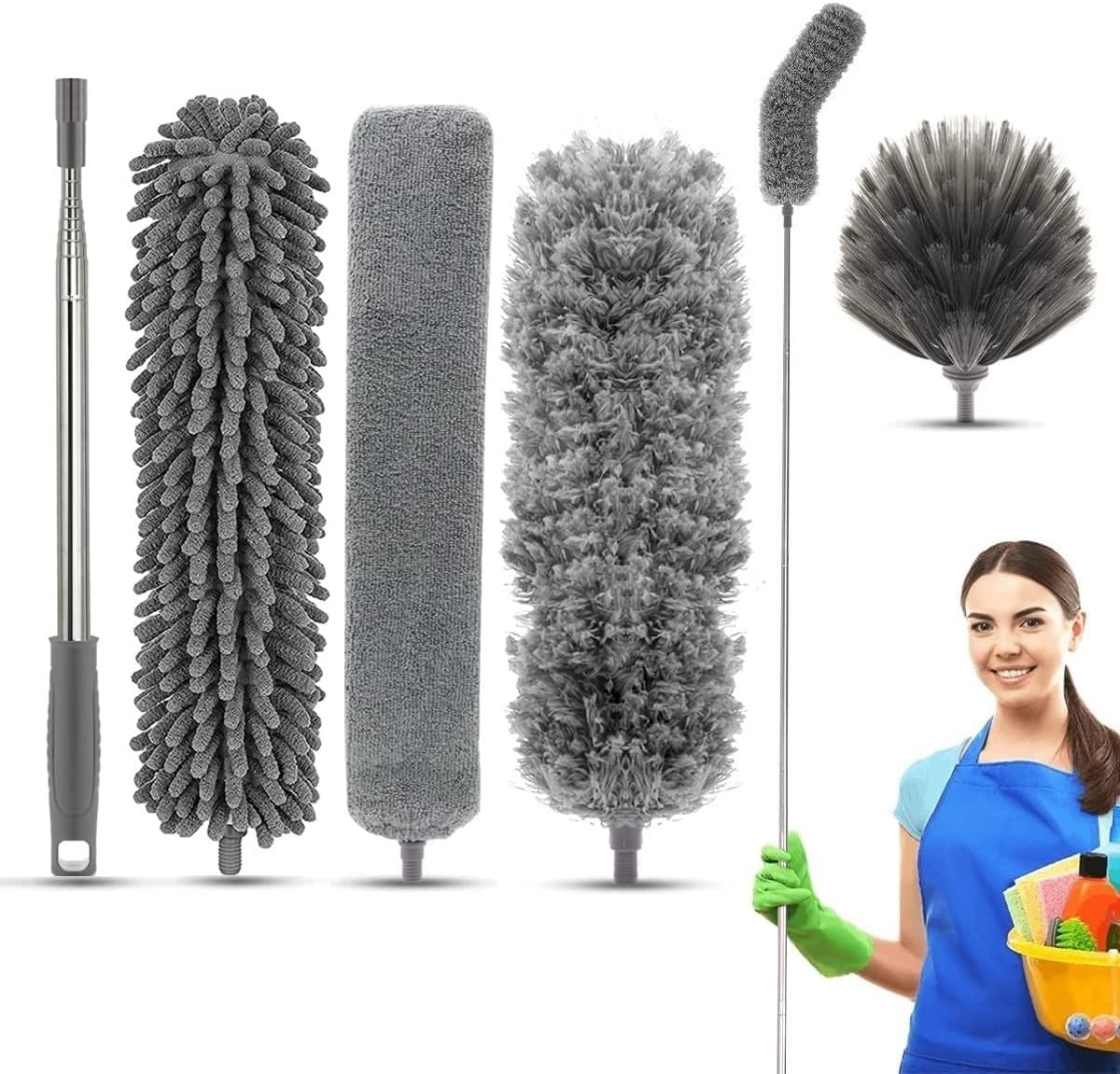 FIZZI SHOP Seasons microfiber feather duster set with extendable and bendable poles for cleaning ceiling fans and high ceilings.
