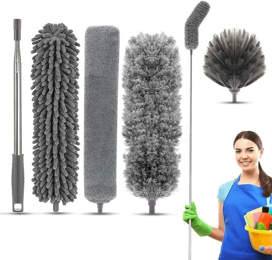 FIZZI SHOP Seasons microfiber feather duster set with extendable and bendable poles for cleaning ceiling fans and high ceilings.