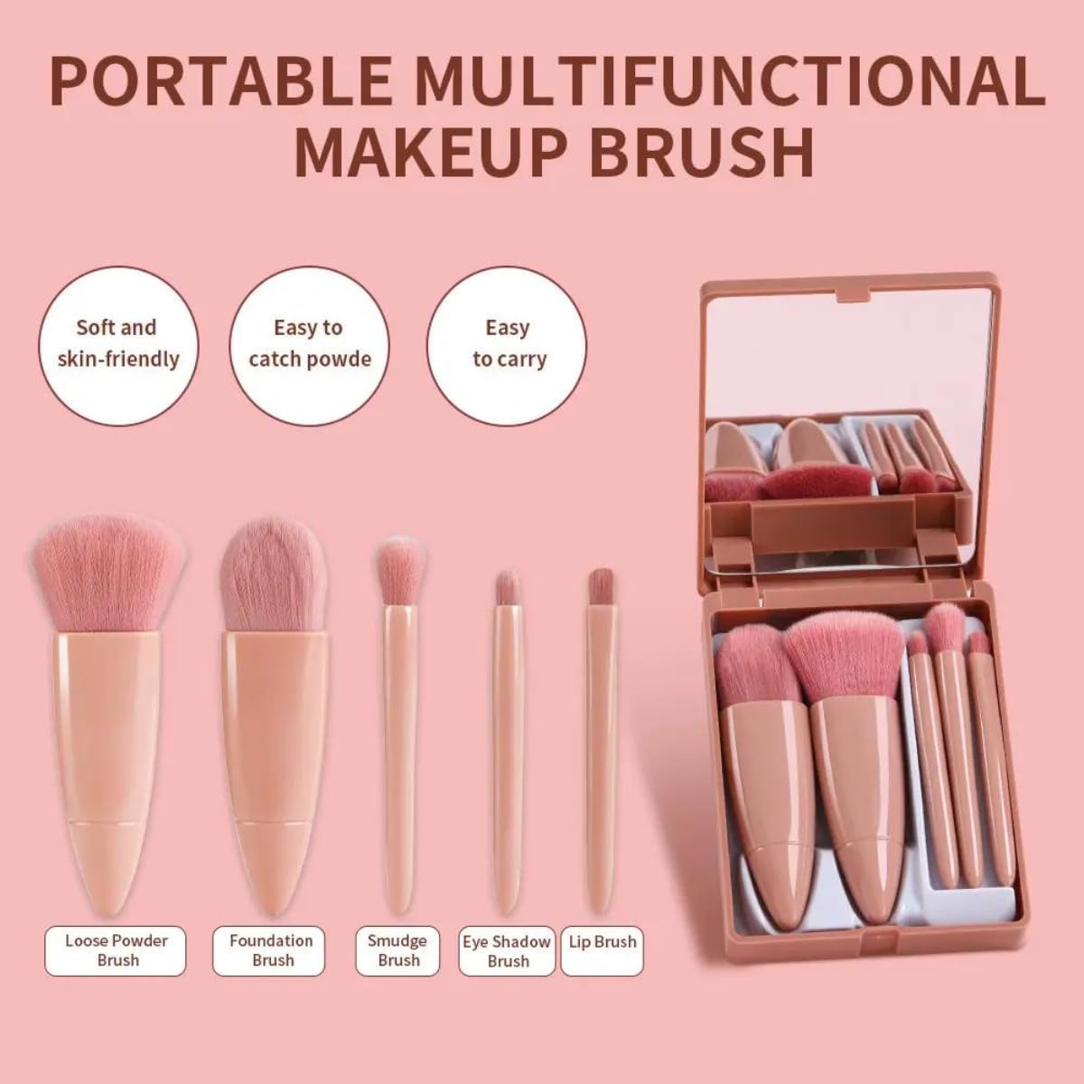 Set of makeup brushes with a mirror case from FIZZI SHOP JK SIDHU, displayed with various brush types and a compact mirror.