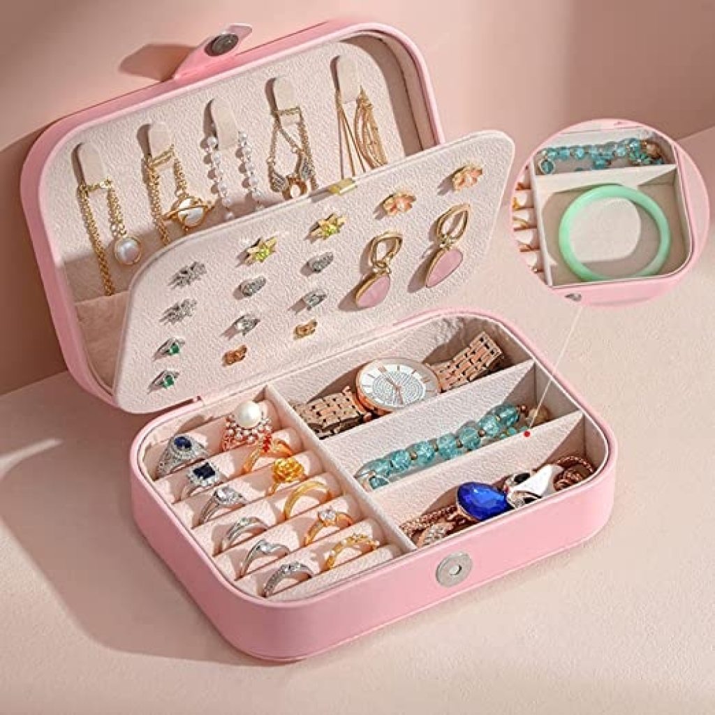 FIZZI SHOP JK SIDHU PU Big Jewellery Box with multiple compartments for organizing necklaces, rings, and earrings.
