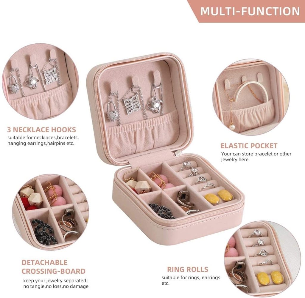 FIZZI SHOP JK SIDHU PU jewellery box with multiple compartments for organizing rings, necklaces, and earrings.