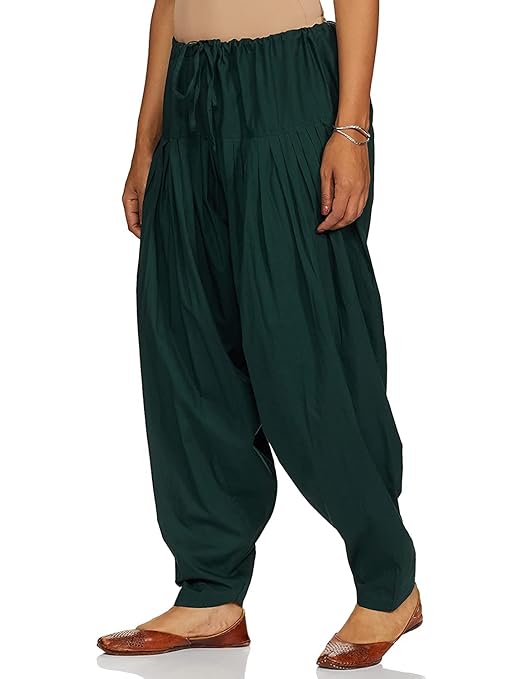 Dark green plain cotton Patiala Salwar for women, comfortable and stylish, from FIZZI SHOP.