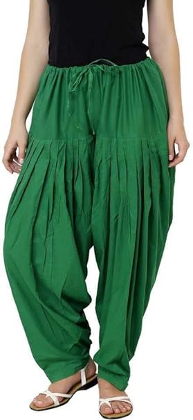 Classy green cotton Patiala Salwar for women, plain and comfortable, from FIZZI SHOP, featuring a free-size design and traditional style.