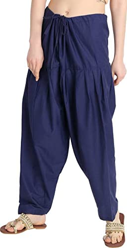 Navy blue plain cotton Patiala Salwar for women, featuring a comfortable, loose fit and traditional style.