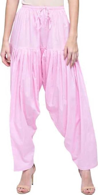 Baby pink cotton Patiala Salwar for women, plain and comfortable, from FIZZI SHOP, displayed flat on a white background.
