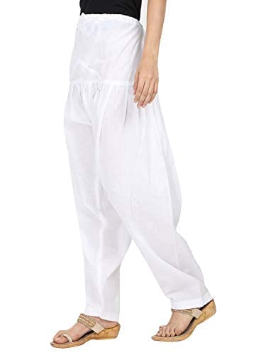 White cotton Patiala Salwar for women, plain design, from FIZZI SHOP, relaxed fit and comfortable for everyday wear.