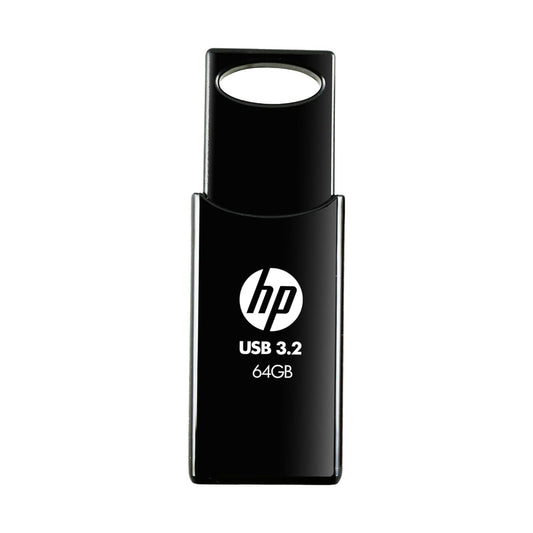 Black HP 712W USB 3.2 64 GB Pendrive for FIZZI SHOP, compact storage device with high-speed data transfer.