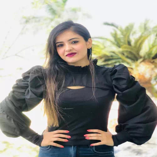 Black women's top by FIZZI SHOP, featuring a stylish and elegant design, made from blended fabric perfect for a classy look.