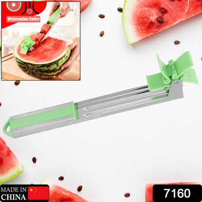 Wukusy 7160 stainless steel watermelon cutter and slicer with windmill design, washable kitchen tool for easy watermelon peeling and cutting.