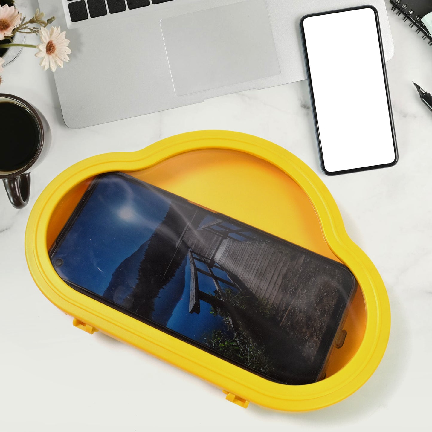 Yellow waterproof smartphone stand case by Wukusy, designed for mobile accessories, with a secure stand and waterproof protection.