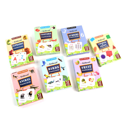 Wukusy 7-in-1 Kidkraft early learner flashcard set featuring 224 colorful educational cards for kids' learning activities.