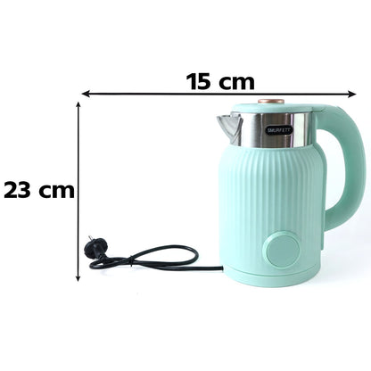 Wukusy 2L electric kettle with 1500W power for boiling tea, coffee, milk, and hot water, shown with a sleek design.