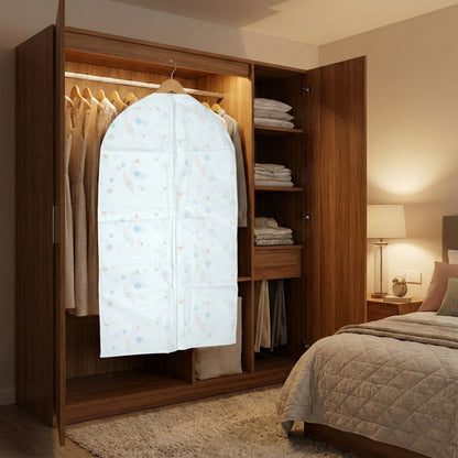 Set of five Wukusy premium wardrobe garment covers, 60-80 cm, for protecting clothing in closets or storage.