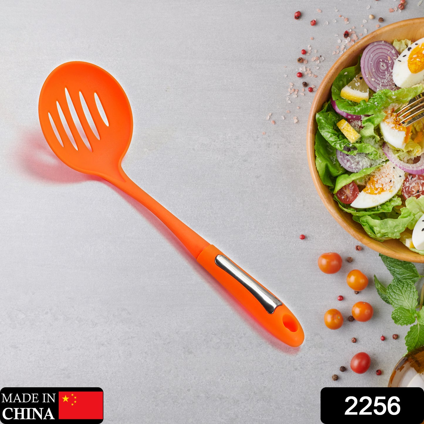 Wukusy 35cm nylon cooking shovel with large vegetable colander scoop and soup filter for kitchen and food prep.