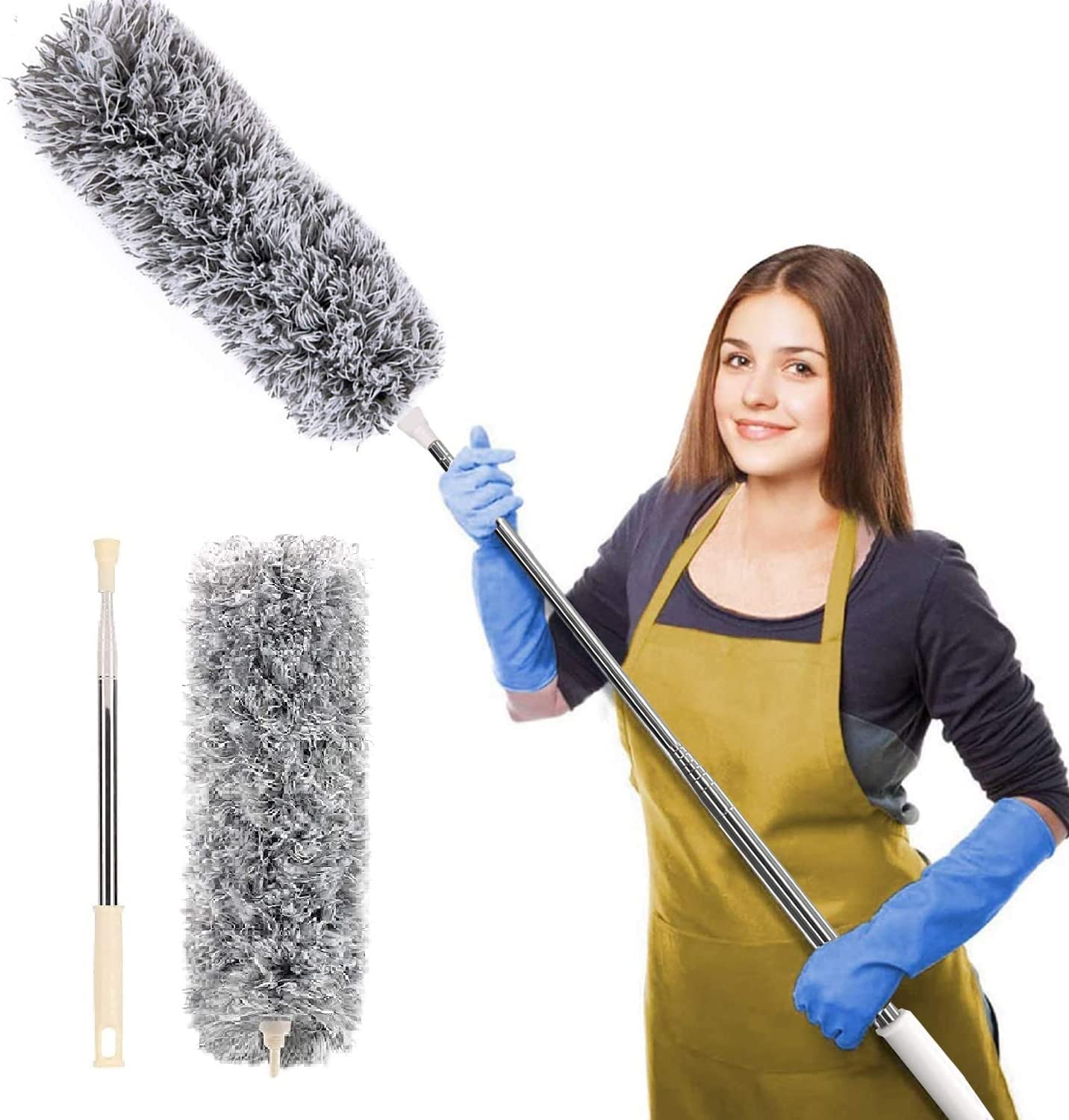 FIZZI SHOP grey fan cleaner brush with long rod and microfiber head for dusting and cleaning ceiling fans.