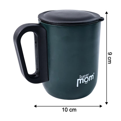 Wukusy Supermom metallic stainless steel insulated mug with lid, 300ml capacity, ideal for home and travel use
