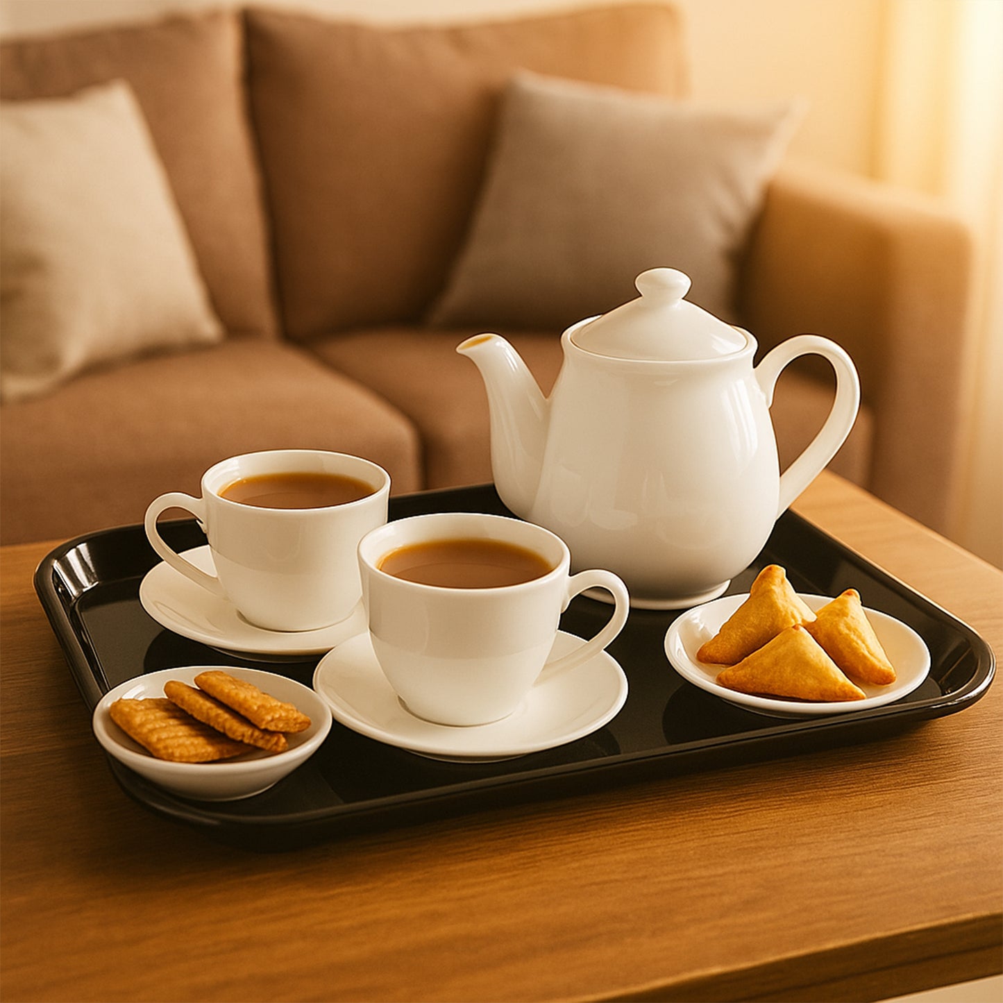 Black plastic serving tray plate, 40x30 cm, by Wukusy, featuring a spacious rectangular design for food presentation.
