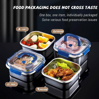 Plastic food storage container with a blue handle, ideal for kitchen organization and keeping food fresh.