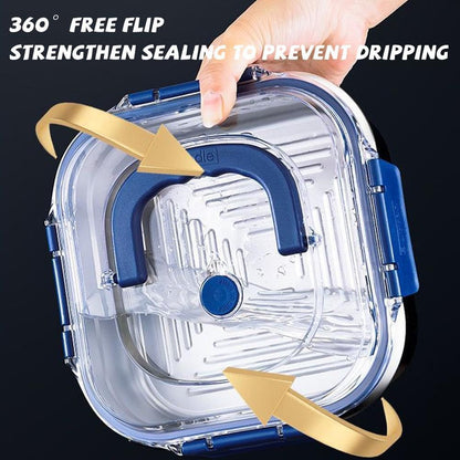 Food storage container with blue handle from Drpshippr, clear plastic lid and container for kitchen organization.