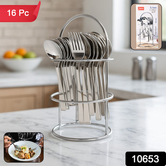 Wukusy Apex Premium Stainless Steel Cutlery 16-piece set including forks, knives, and spoons for home and kitchen use.