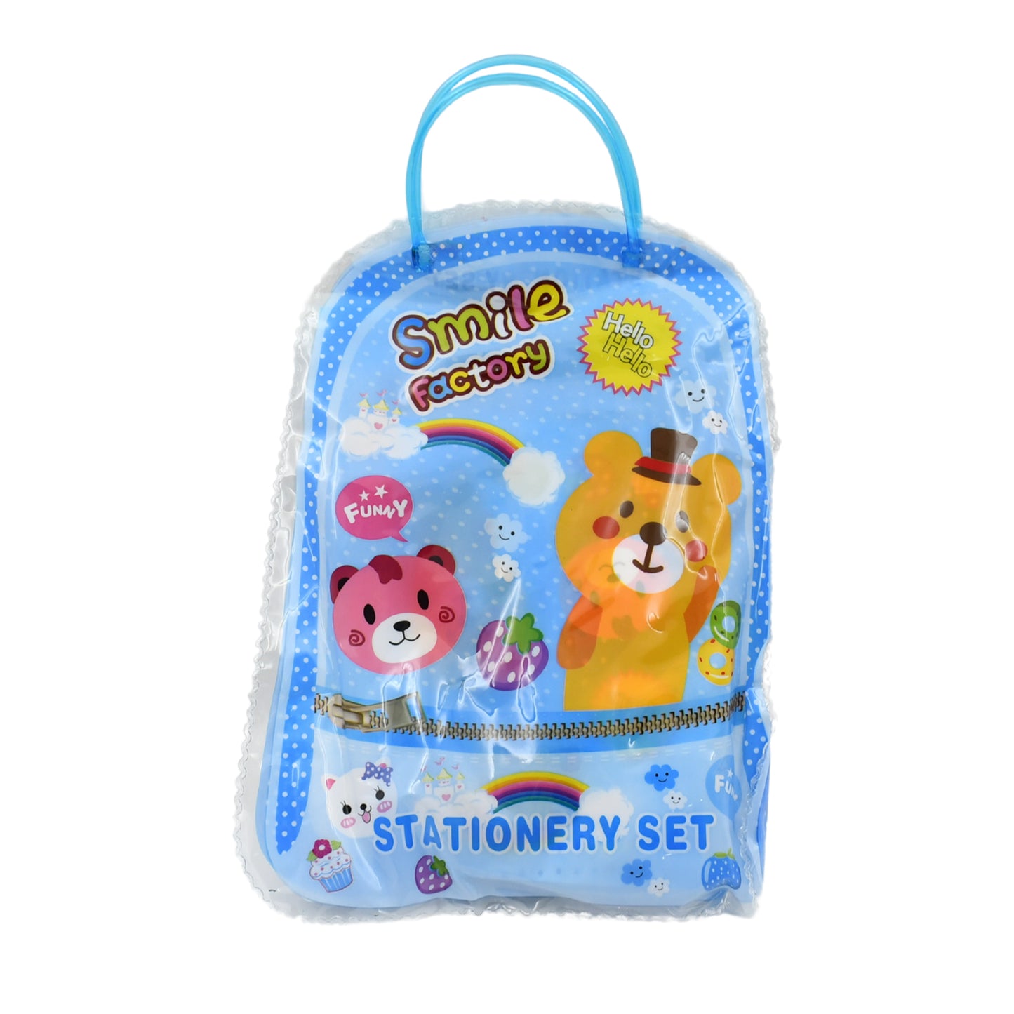 Wukusy stationery kit for kids with wooden pencil sharpener, eraser, notebook, scale, and zip bag, ideal as birthday return gift