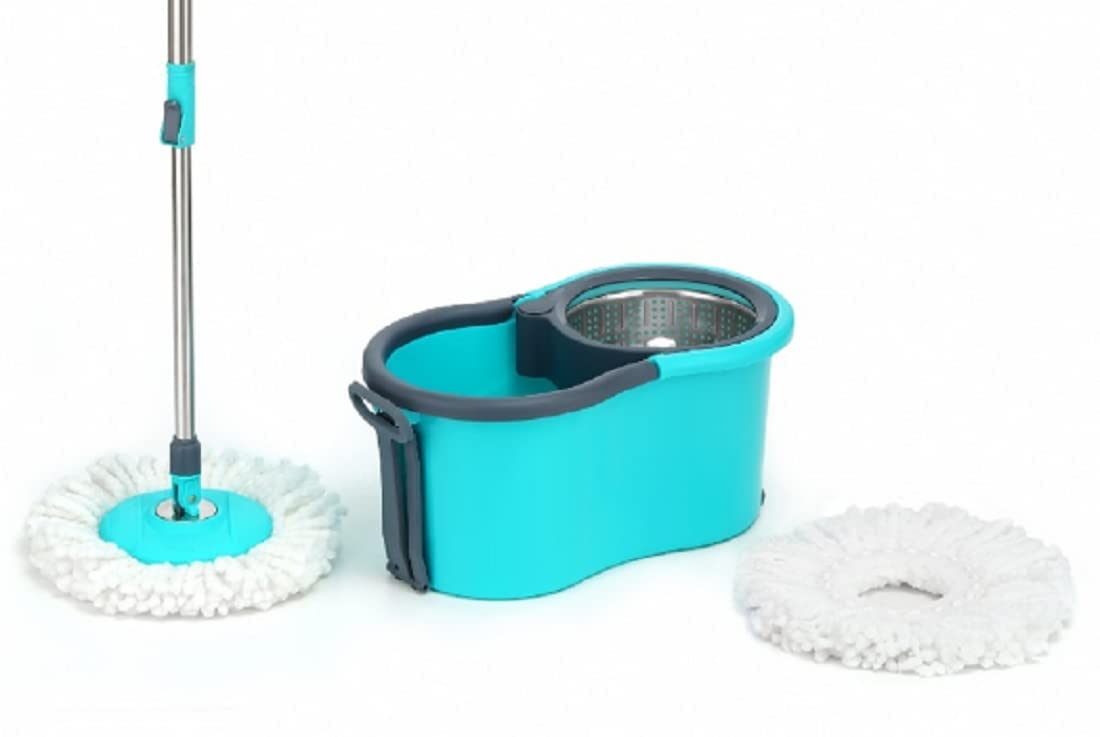 Blue Seasons Spin Mop by FIZZI SHOP with big wheels and stainless steel wringer for easy floor cleaning.