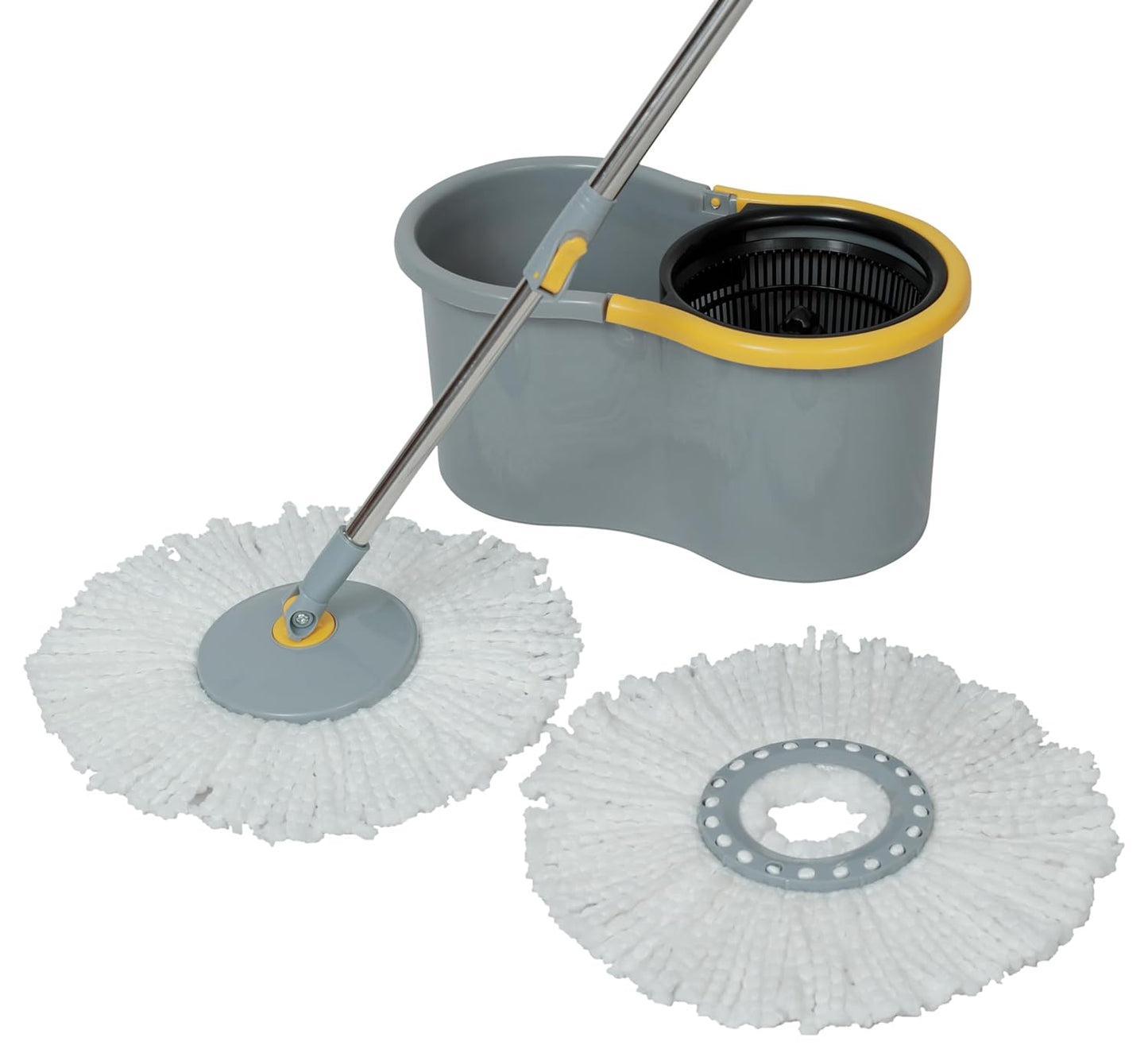 FIZZI SHOP Seasons 360° Spin Mop set with easy wheels and refill, gray floor cleaning tool with adjustable spin mechanism