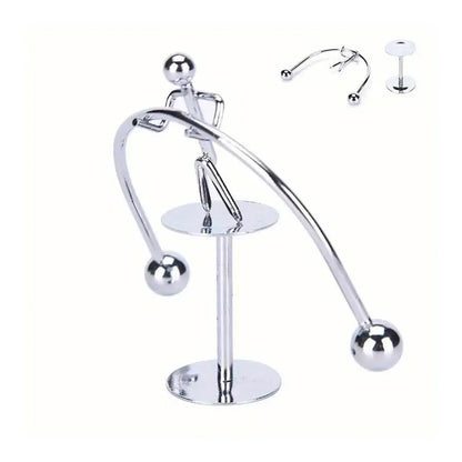 Mini steel balance toy by Wukusy featuring a small weightlifter figure for desk decor and educational motion art.
