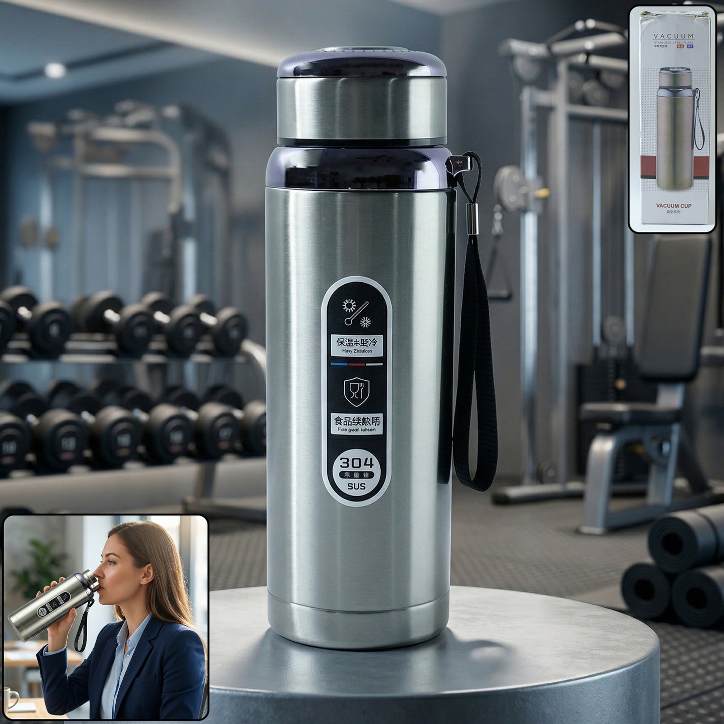 Wukusy stainless steel vacuum insulated water bottle, 600ml capacity, with a sleek design and secure screw-top lid for cold beverages