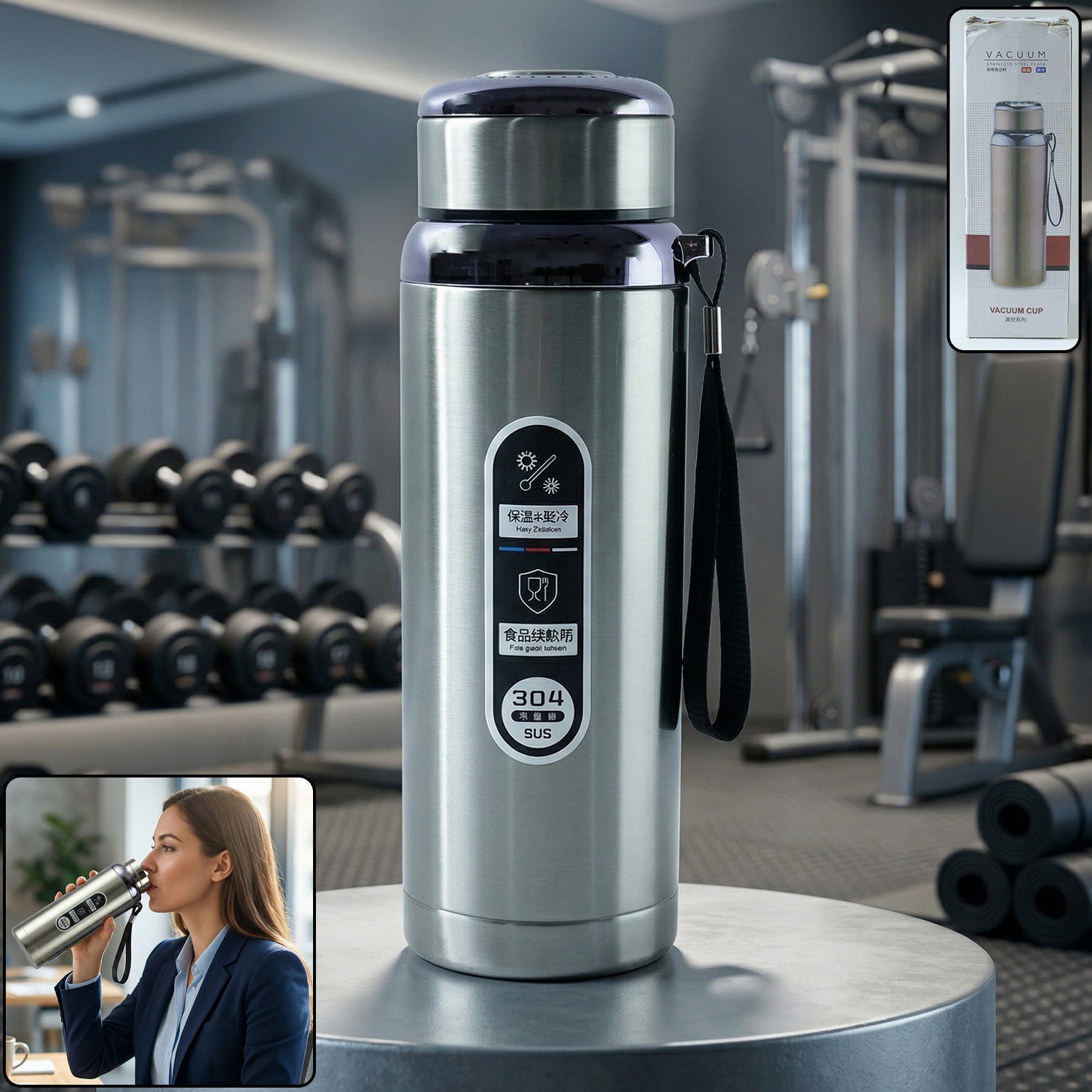Wukusy stainless steel vacuum insulated water bottle, 600ml capacity, with a sleek design and secure screw-top lid for cold beverages