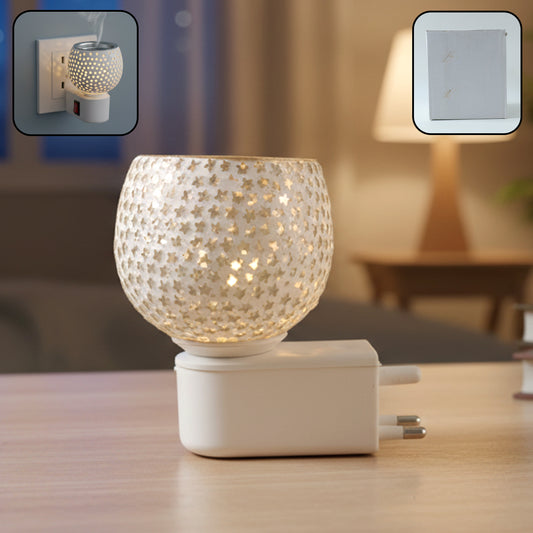 Wukusy premium plug-in star cut glass aroma diffuser night lamp with soft glow and decorative star design.