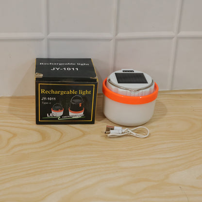 Wukusy solar rechargeable LED emergency camping lantern with handle, portable outdoor camping light, black and compact design