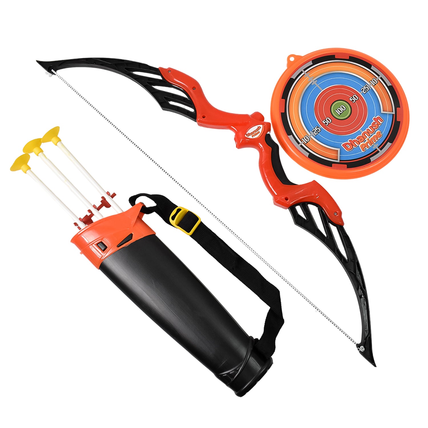Wukusy Arrow Big Archery Toy set with bow, three colorful plastic arrows, target, and arrow holder for kids' archery play