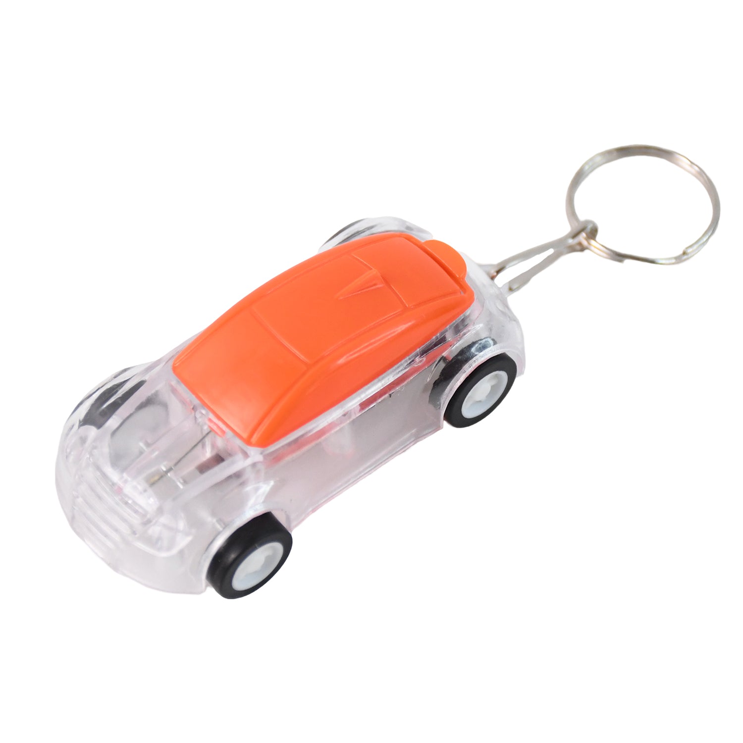 Wukusy mini car-shaped LED keychain light in random color, compact car keychain with bright LED illumination.