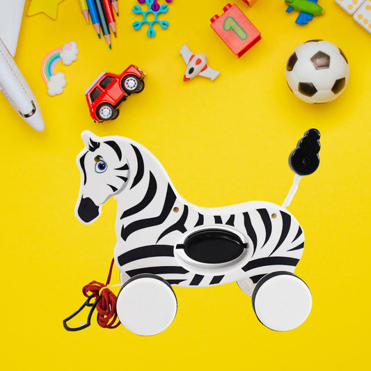 Wukusy zebra pull along toy for babies, early walking rope toy with a colorful zebra design for toddler fun and development.