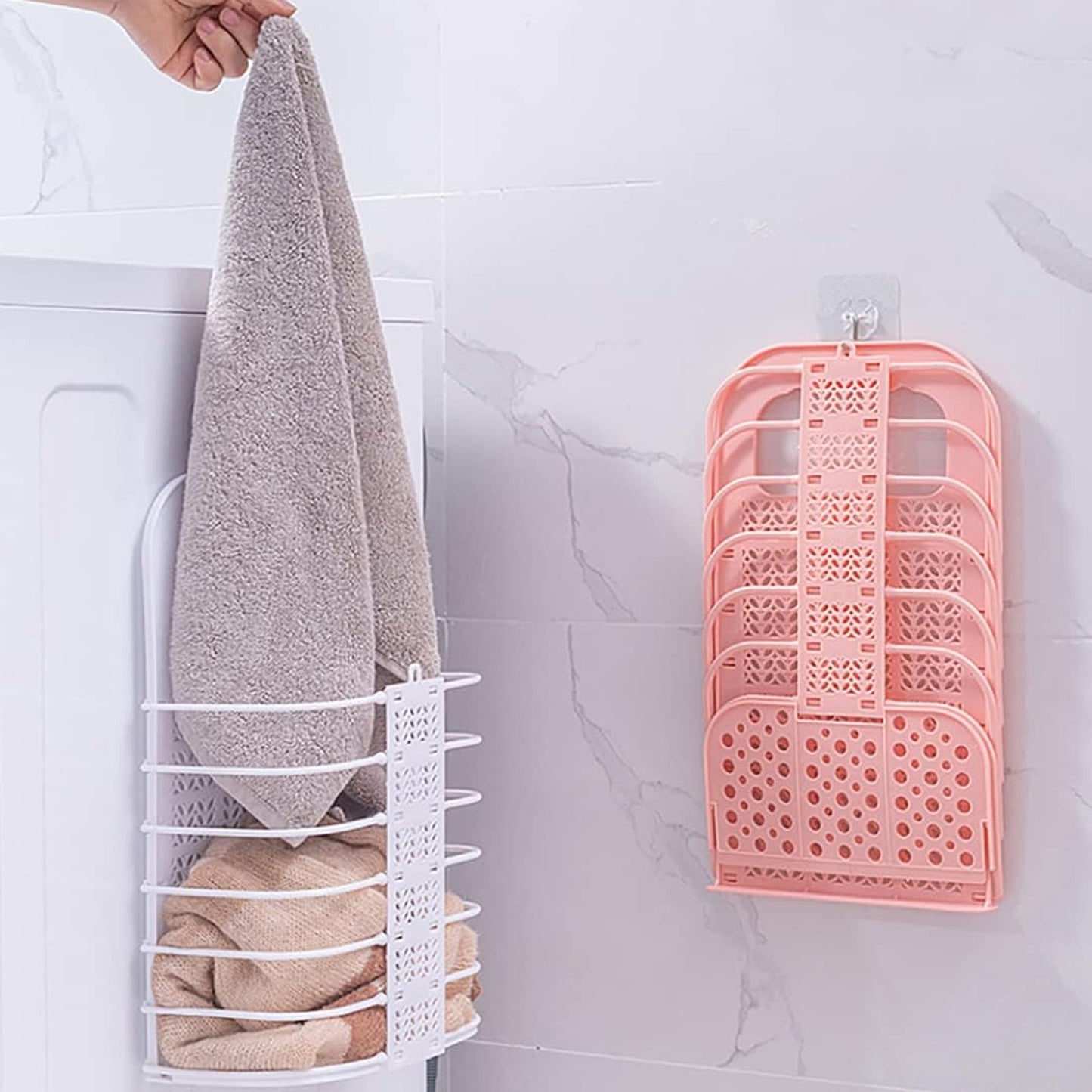 Wukusy wall hanging laundry basket with clothes hanger and storage hook, ideal for bathroom, laundry room, or kids' clothes organization