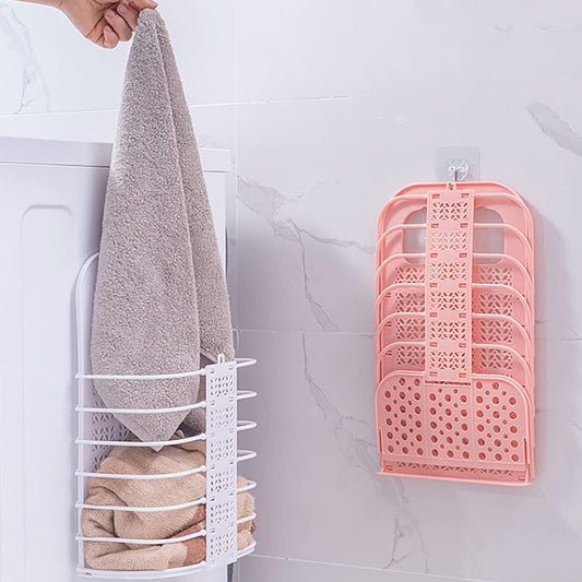 Wukusy wall hanging laundry basket with clothes hanger and storage hook, ideal for bathroom, laundry room, or kids' clothes organization
