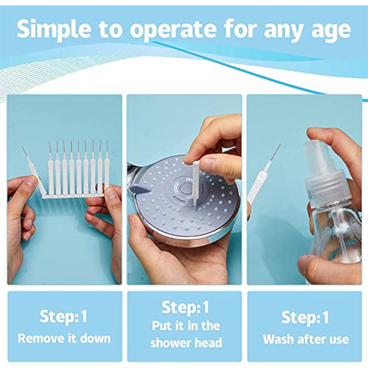 Wukusy 10-piece shower nozzle cleaning brush set with small, reusable brushes for anti-clogging and shower head maintenance.