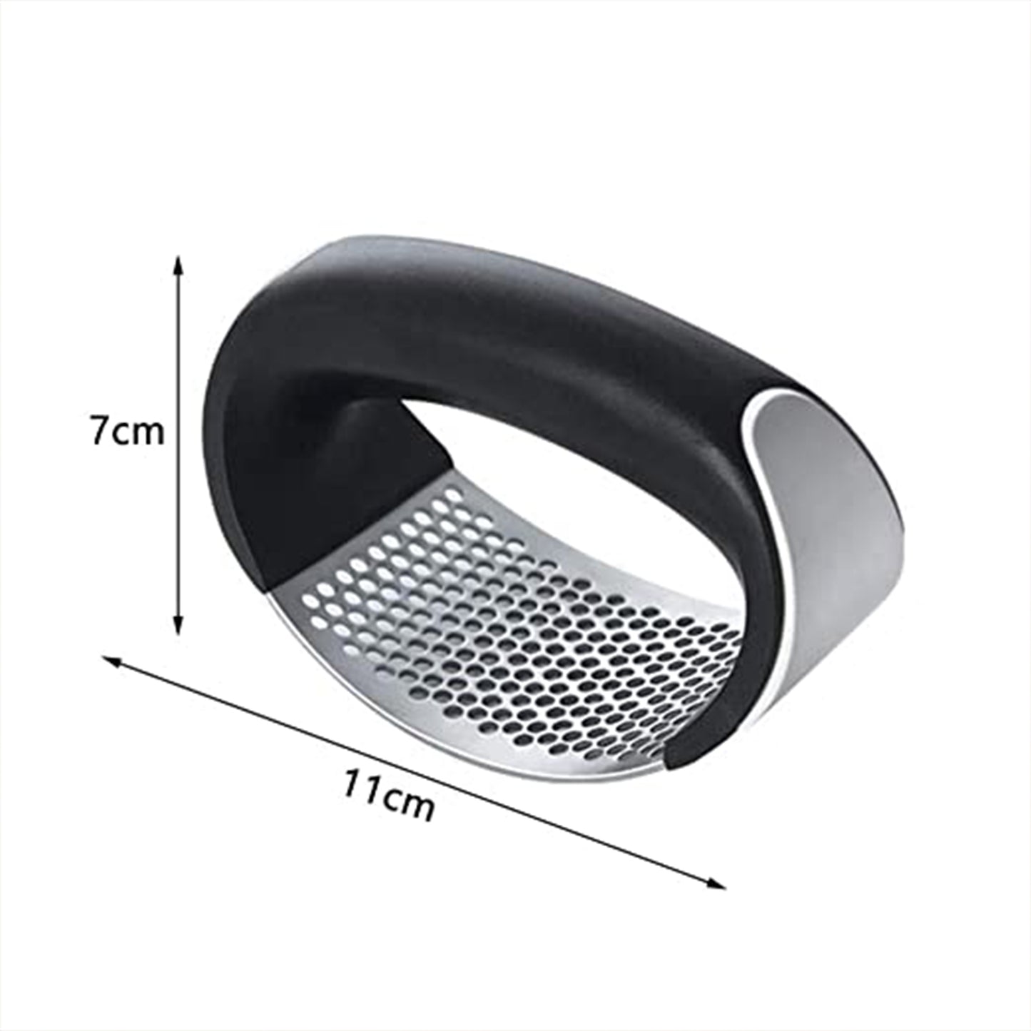 Wukusy 2281 stainless steel garlic presser crusher in multicolor with ergonomic handle and textured pressing surface.