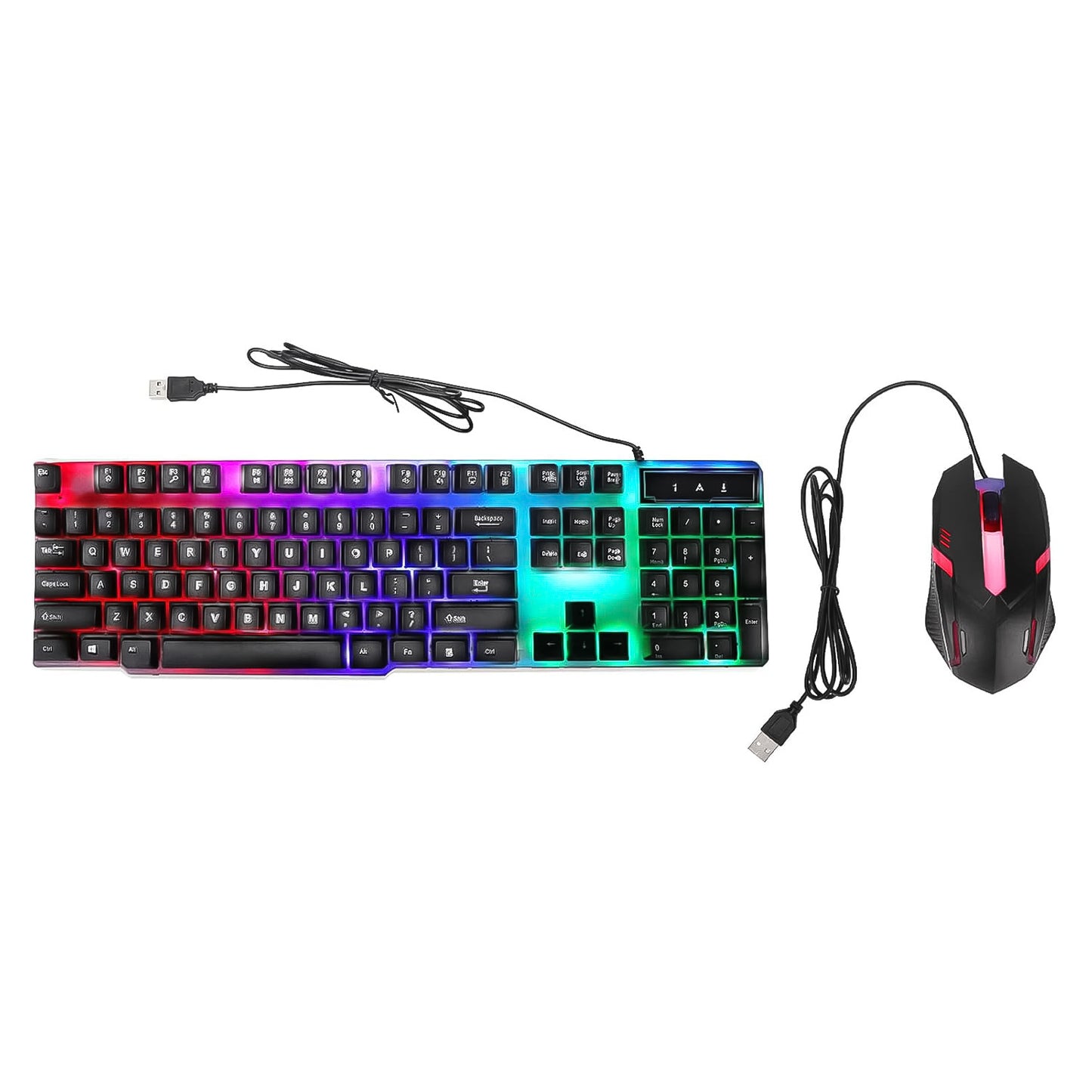 Wukusy 104-key colorful lighting keyboard and mouse set for office use, featuring vibrant backlit keys and ergonomic design.