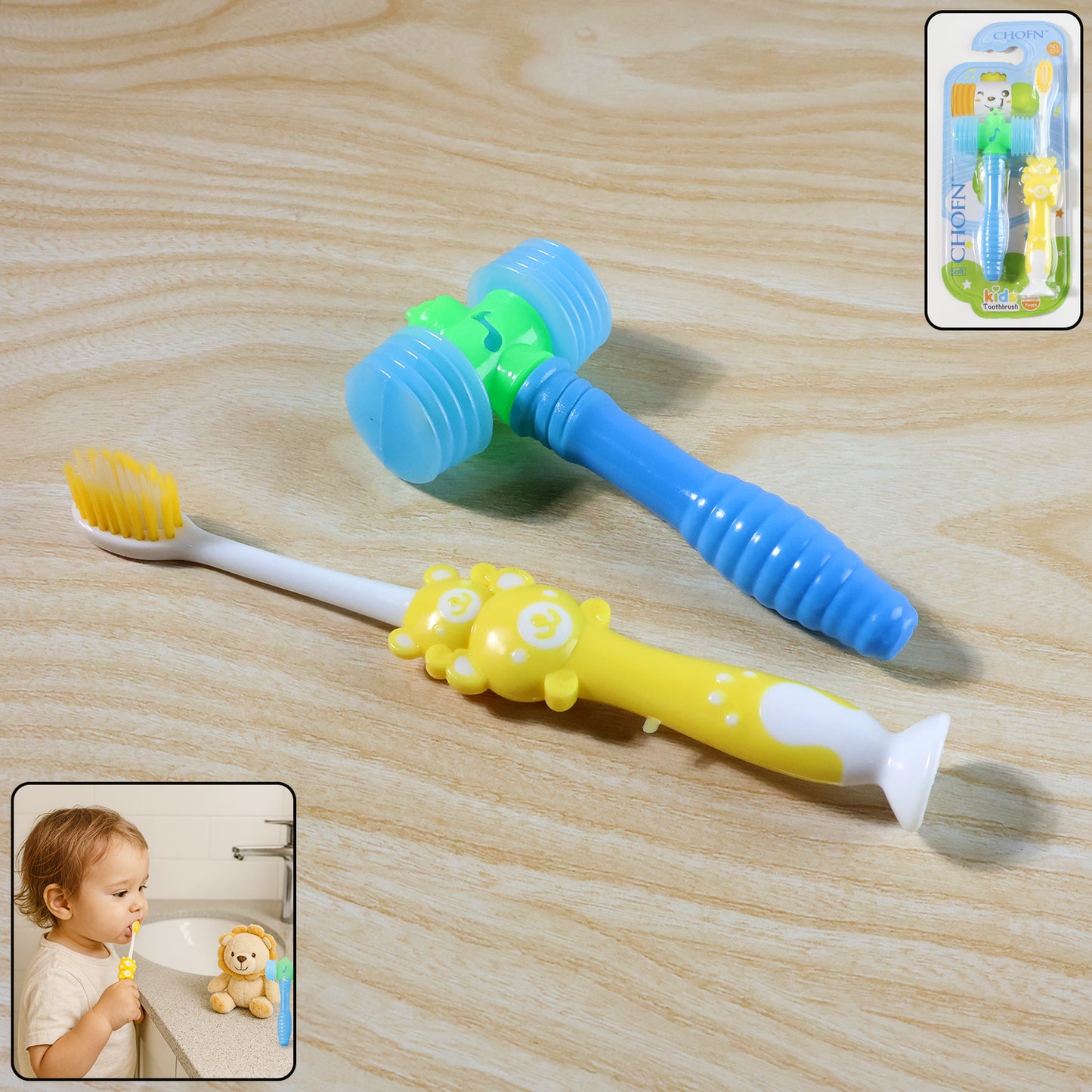 Wukusy kids toothbrush and hammer toy set with colorful toothbrush and playful hammer toy for children