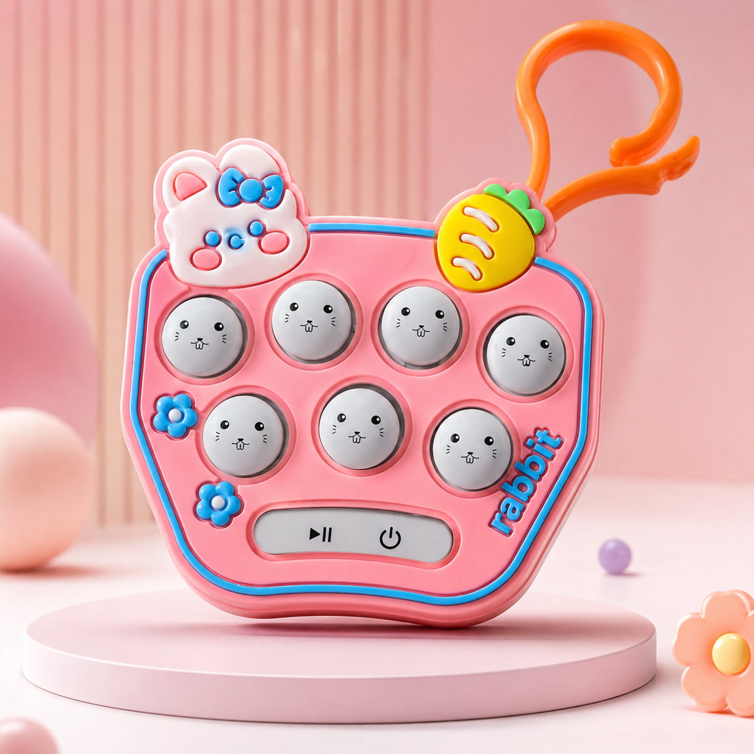 Wukusy cute cartoon music push button toy keychain with sound, featuring colorful mixed designs on a small plastic keychain.