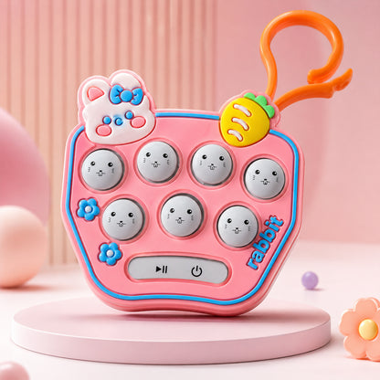 Wukusy cute cartoon music push button toy keychain with sound, featuring colorful mixed designs on a small plastic keychain.