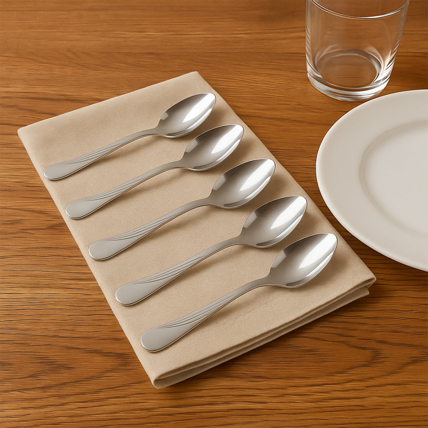 Set of six Wukusy Supermom Diamond stainless steel dining spoons for home and kitchen use, featuring sleek modern design.