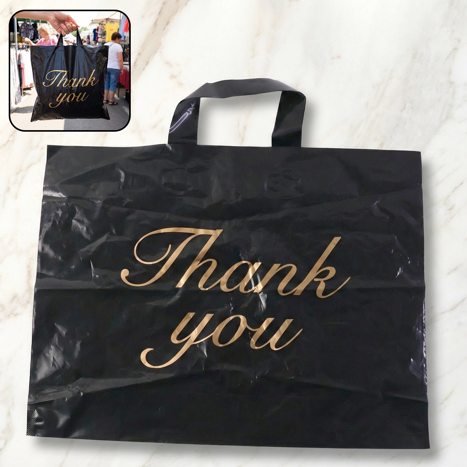 Wukusy premium thank you printed carry bag with handles, 25.34 cm, featuring thank you design for gift or retail use