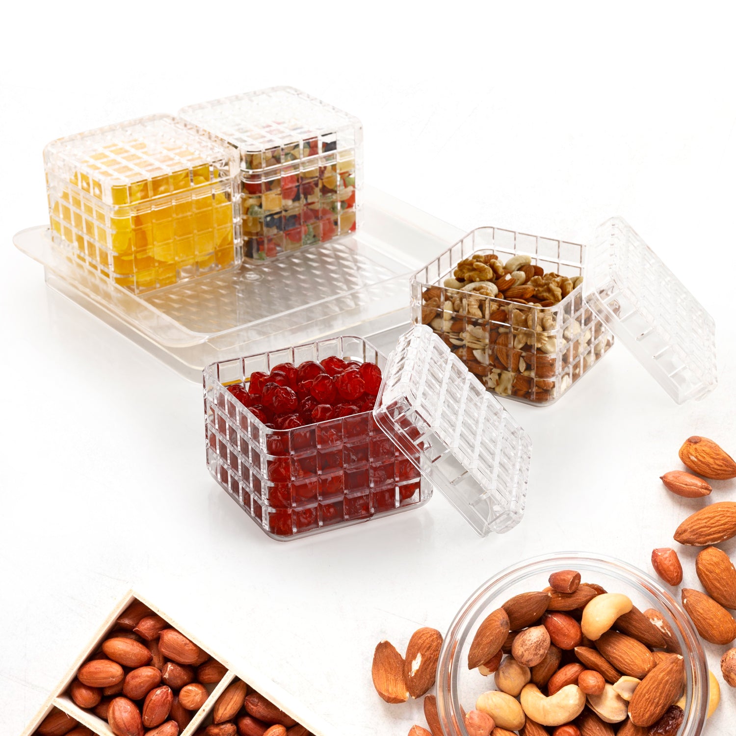 Wukusy Ganesh-themed dry fruit and candy gift set with 4 pieces and tray, versatile kitchen tool for gifting and serving.