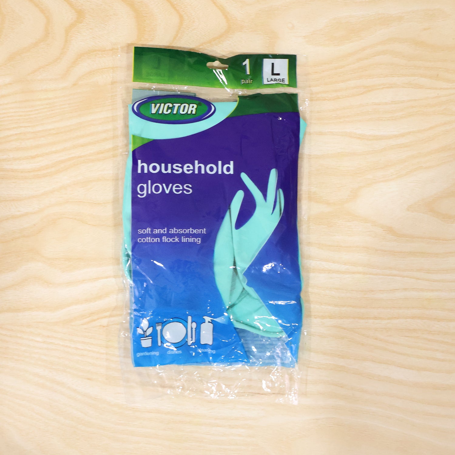 Pair of large green Wukusy rubber cleaning gloves for kitchen dishwashing, reusable and durable for household cleaning.