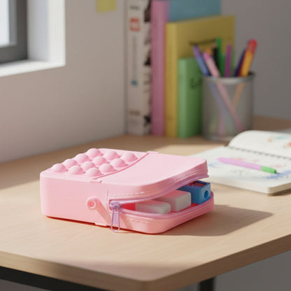 Wukusy Kids Pop It Fidget Shoulder Bag with colorful silicone pop-it design and adjustable strap, suitable for children.
